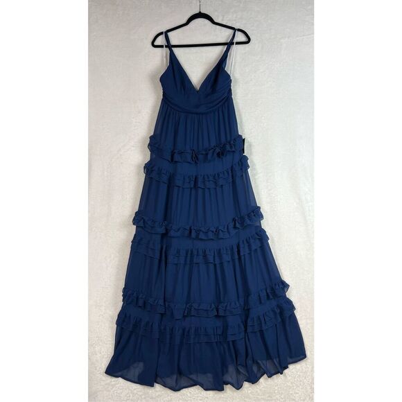 Lulus Lavish Perfection Navy Blue Ruffled Tiered Maxi Dress Size L NWT - Picture 5 of 9